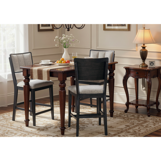 Sunvega Farmhouse Contemporary High-back Chairs with Dark Wooden Frames and Gray Upholstery