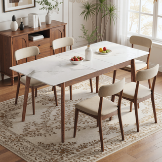 Sunvega Solid Oak Extendable Round Corner Dining Table for 6-8 People