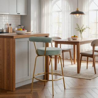 Sunvega Gold Metal and Sage Green Velvet Rhonda Glam Counter Stool Set of 2
