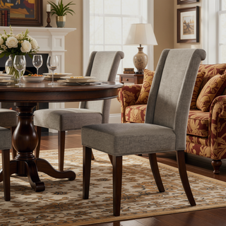 Sunvega Dark Brown Finish Wood Frame Dining Chairs Set of 2 with Gray Fabric