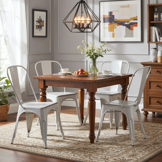 Sunvega Set of 2 Sanded Matte White Industrial Metal Stackable Dining Chairs