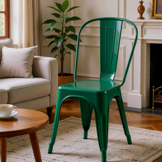 Sunvega Set of 4 High Gloss Green Industrial Metal Dining Chairs with 18 Inch Seat Height