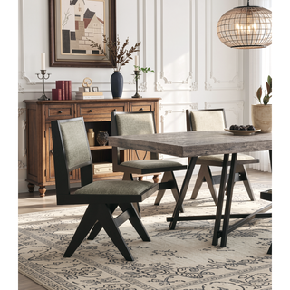 Sunvega Contemporary Black Dining Chairs with Light Gray Upholstered Padded Seat Cushions
