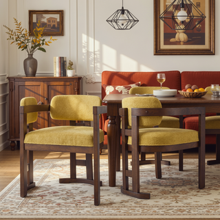 Sunvega Upholstered Rubberwood Dining Chairs with Natural-Grain Look in Yellow