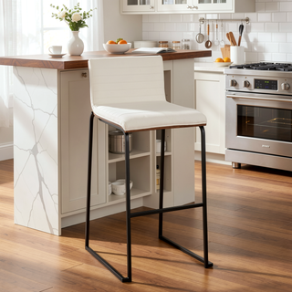 Sunvega Mason Mara Contemporary Fixed-Height Barstool with Tufted Upholstered Seat and Walnut Wood Back