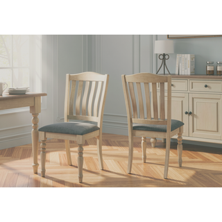 Sunvega Set of 2 Antique Grey Upholstered Dining Chairs with Wood Legs for Kitchen
