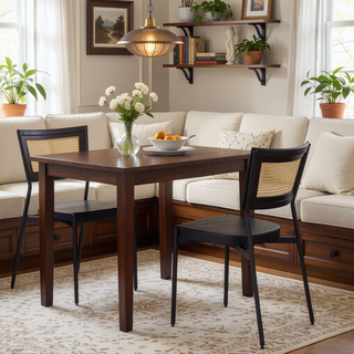 Sunvega Contemporary Rattan Tania Dining Chair with Black Faux Leather Seat
