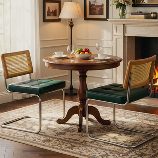Sunvega Modern Mid Century Rattan Dining Chairs Set of 2 with Faux Leather Seat