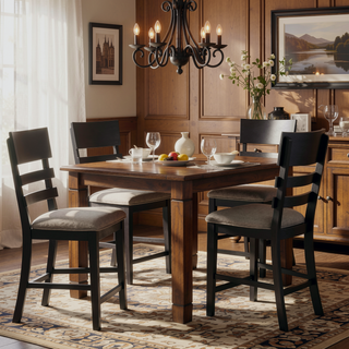 Sunvega Contemporary Gray Black Fabric Upholstered Ladder Back Counter Height Dining Chairs