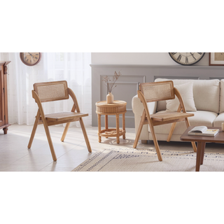 Sunvega Modern Industry Chic Cane Folding Dining Chair Set of 2 for Dining Room
