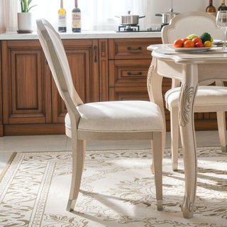 Sunvega Modern Light Oak Finish Wooden Side Chairs with Chenille Upholstery Set of 2