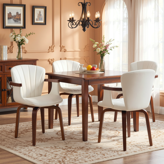 Sunvega Mid-Century Modern Bentwood Swivel Dining Chairs with PU Leather Upholstery