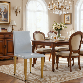 Sunvega Black PU Dining Chairs with Silver Metal Legs and High Elasticity Sponge Filling for Living Room