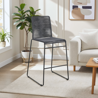 Sunvega Charcoal Rope Woven Metal Bar Chair with Sled Base Set of 2