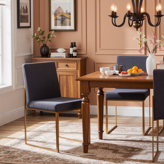 Sunvega Fuji High Back Dining Chair with Upholstered Seat and Gold Steel Frame
