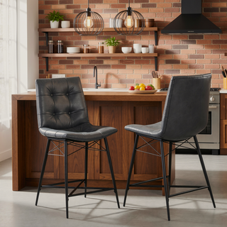 Sunvega Cool and Cozy Tufted Leatherette Counter Height Stools with Metal Base