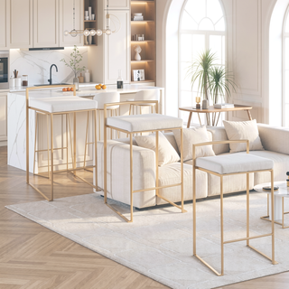 Sunvega Glam Contemporary Stackable Counter Stool with White Velvet Cushion Set of 3