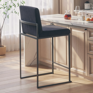 Sunvega Fuji High Back Counter Stool Set of 3 in Black Steel and Velvet