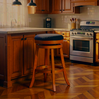 Sunvega 30 Inch Bar Stool with Beige Fabric Seat and Cherry Finish