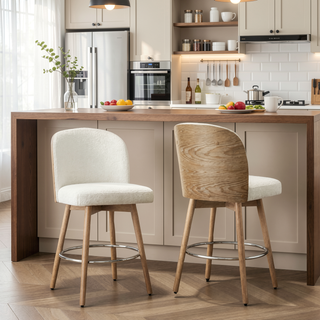 Sunvega Bentwood Upholstered Swivel Counter Stool Set with Padded Seat and Chrome Footrest