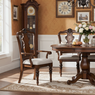 Sunvega Mahogany Finish Upholstered Seat Traditional Queen Anne Arm Chair