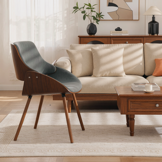 Sunvega Distressed Grey Vegan Faux Leather Upholstered Bentwood Dining Chair
