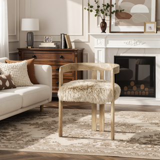 Sunvega Low Back Genuine New Zealand Sheepskin Fur Dining Chair with Solid Ash Wood Frame