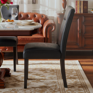 Sunvega Contemporary Faux Leather Dining Chairs with Solid Back 2PK Set