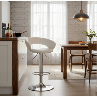 Sunvega Adjustable Height Bar Stool Upholstered in White Faux Leather Set of 2