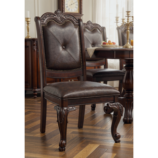 Sunvega Traditional Espresso Brown Dining Chairs with Carved Details and Upholstered Seat