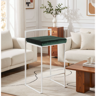 Sunvega Contemporary Stackable Counter Stool with Green Velvet Cushion Set of 2