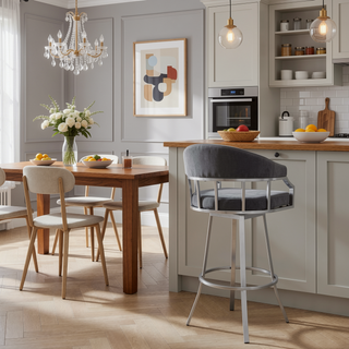 Sunvega 30 Inch Bar Height Swivel Modern Slate Gray Faux Leather Bar Stool