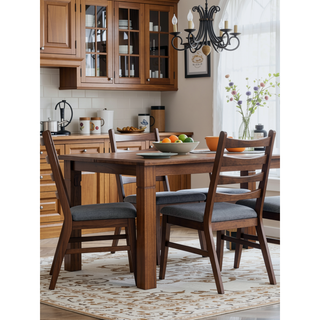 Sunvega Walnut Finish Rectangular Dining Table with Extension Leaf for 8