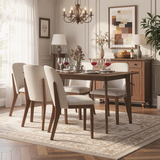 Sunvega Mid-Century Modern Kaitlyn Beige Linen Dining Chair Set of 2 with Solid Wood Legs
