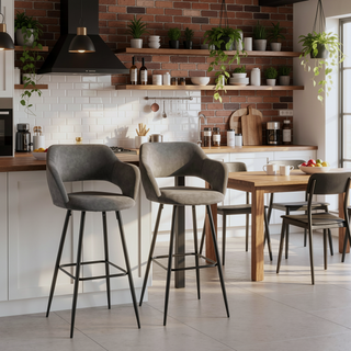 Sunvega Contemporary Black Metal and Grey Faux Leather Barstools Set of 2