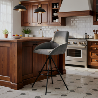 Sunvega 26" Counter Height Bar Stool with Charcoal Fabric and Black Finish