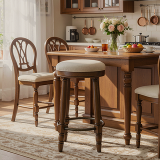 Sunvega 360 Degree Swivel Wooden Bar Stool with Upholstered Seat for Dining and Living Room