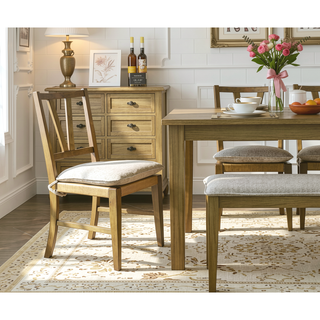 Sunvega Hickory Slat Back Chair with Rattan Seat and Cushion in Almond Set of 2