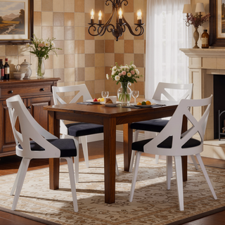 Sunvega White Textured Wood and Charcoal Fabric Charlotte Farmhouse Chair Set of 2