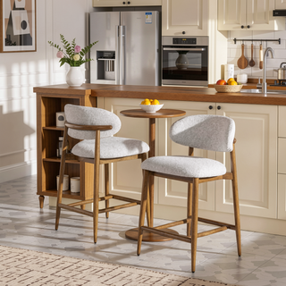 Sunvega Modern Upholstered Counter Stool with Comfortable Wood Frame and Boucle