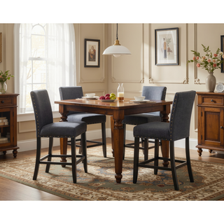 Sunvega Set of 2 Blue Linen Counter Height Stools with Nailhead Trim