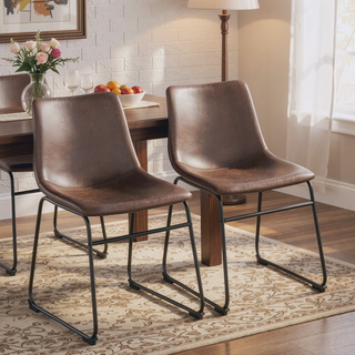 Sunvega Industrial Faux Leather Upholstered Side Chair with Metal Legs Set of 2