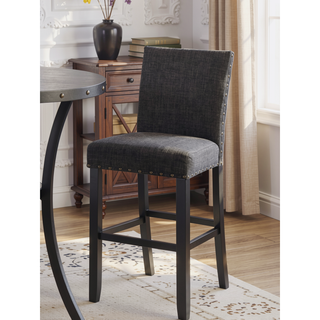Sunvega Blue Linen and Cotton Fabric Bar Stools with Nailhead Trim Set of 2