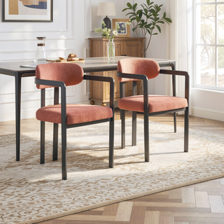 Sunvega Modern Mid-Century Upholstered Boucle Dining Chairs Set of 2 with Black Metal Legs