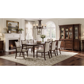 Sunvega Transitional Upholstered Arm Chair with Gold Capped Legs and Dark Cherry Finish