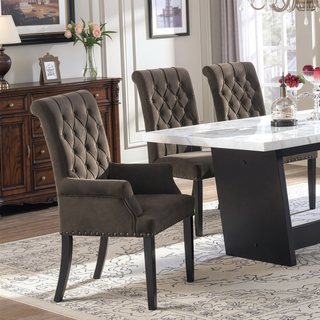 Sunvega Norwich Sand Upholstered Dining Arm Chair with Button-Tufted Back and Nailhead Trim