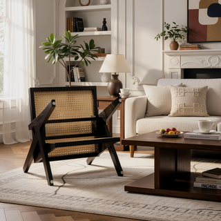 Sunvega Natural Rattan Dining Chairs with Perforated Design Set of 2 for Living Room