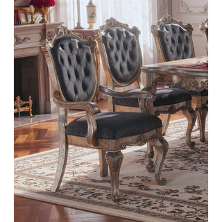 Sunvega Silver Gray and Antique Platinum Tufted Side Chair with Padded Cushions