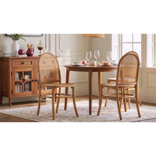 Sunvega Modern Cane Dining Chair with Natural Rattan and Solid Ash Wood Frame