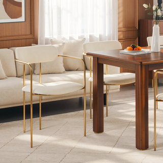 Sunvega Gold Metal Frame Cream Velvet Upholstered Demi Contemporary Dining Chairs Set of 2